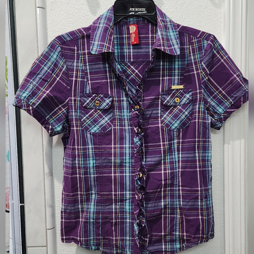 Apple Bottoms Purple Plaid Short Sleeve Shirt
